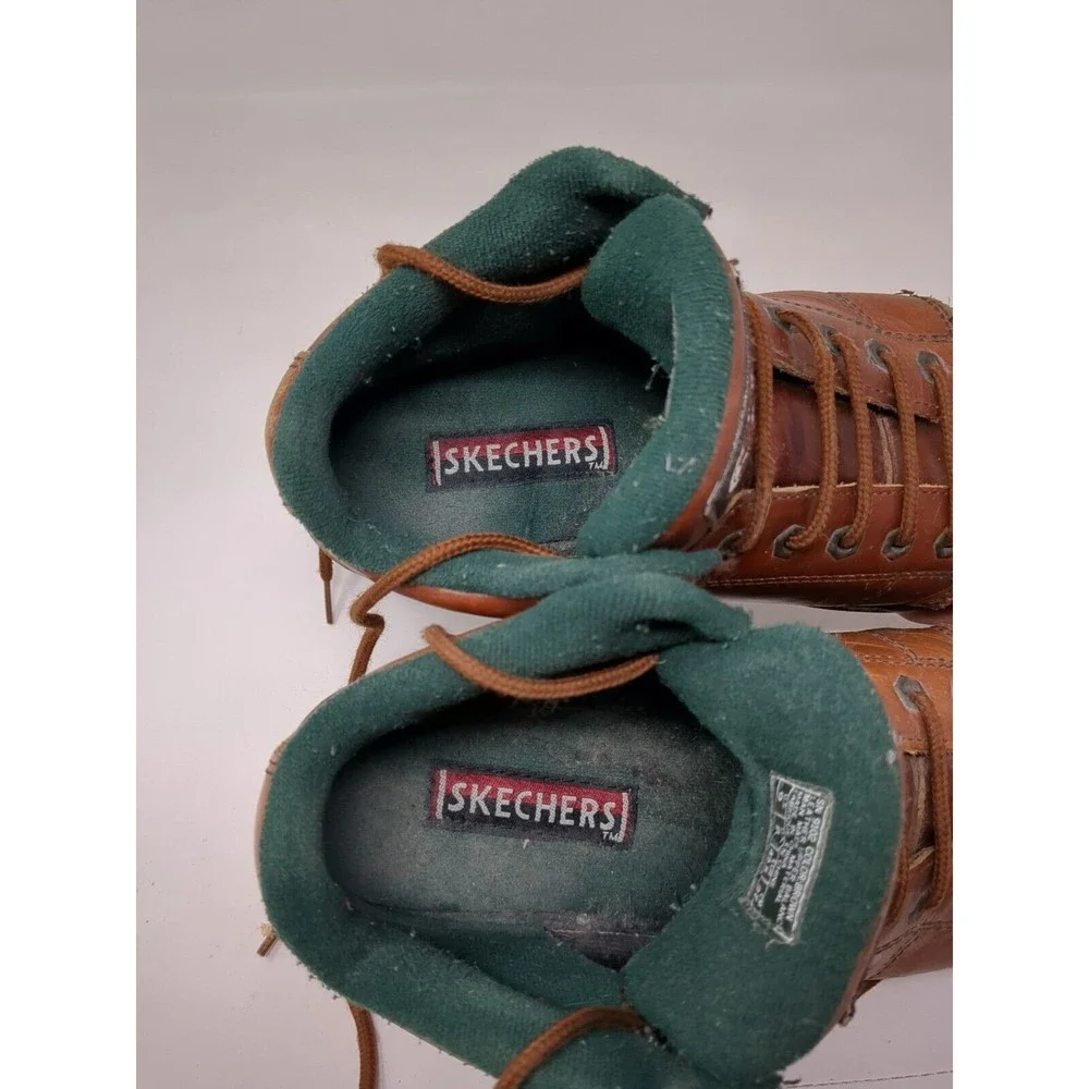 Vintage Y2K Skechers Chunky Ankle‎ Boots Leather Lace Up Brown Shoes Mens Size 9